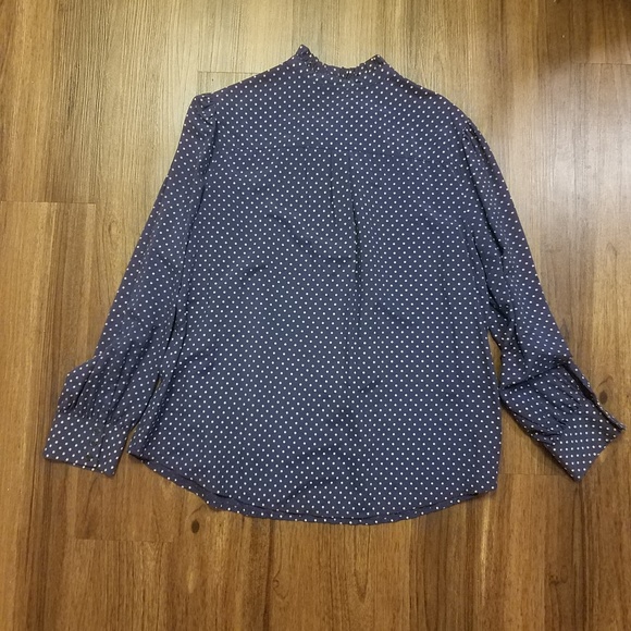 Navy, white polka dot long sleeve pull over blouse - Picture 3 of 7